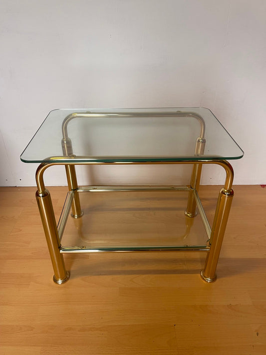 Tavolino Vintage Rettangolare in Ottone e Vetro