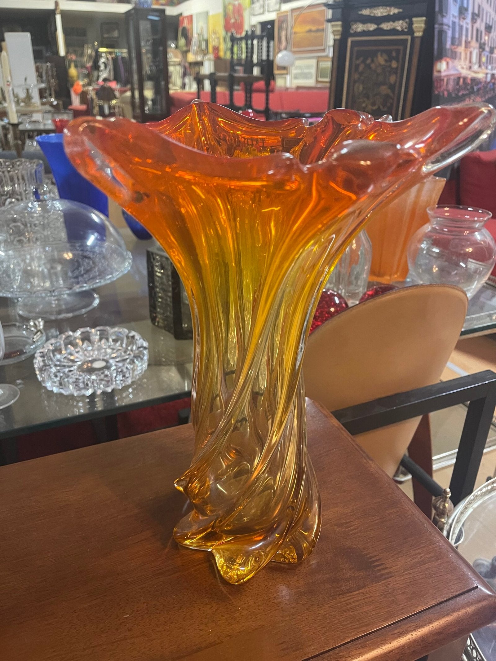 Vaso Artistico "Torsione" in Vetro di Murano Arancione-Ambra