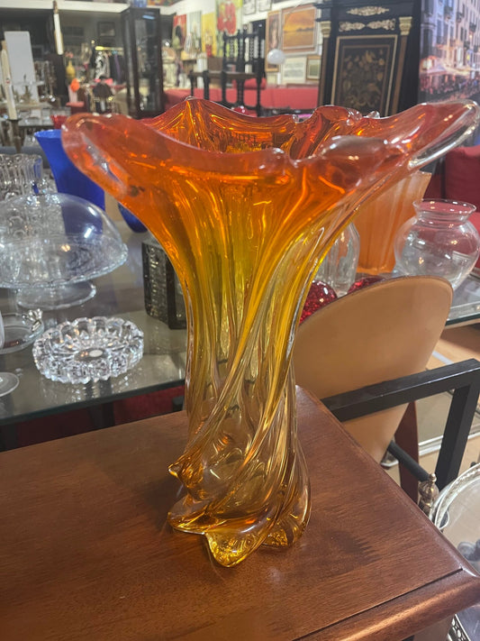 Vaso Artistico "Torsione" in Vetro di Murano Arancione-Ambra