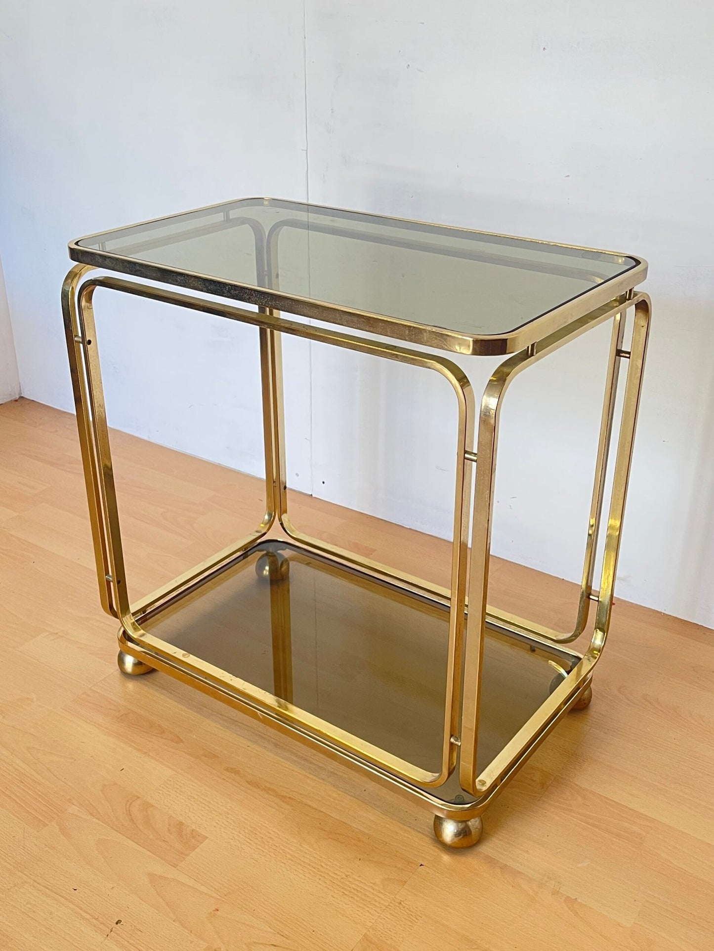 Carrello vintage "Allegra" in Ottone e Vetro Fumé - Design Modernista Italiano