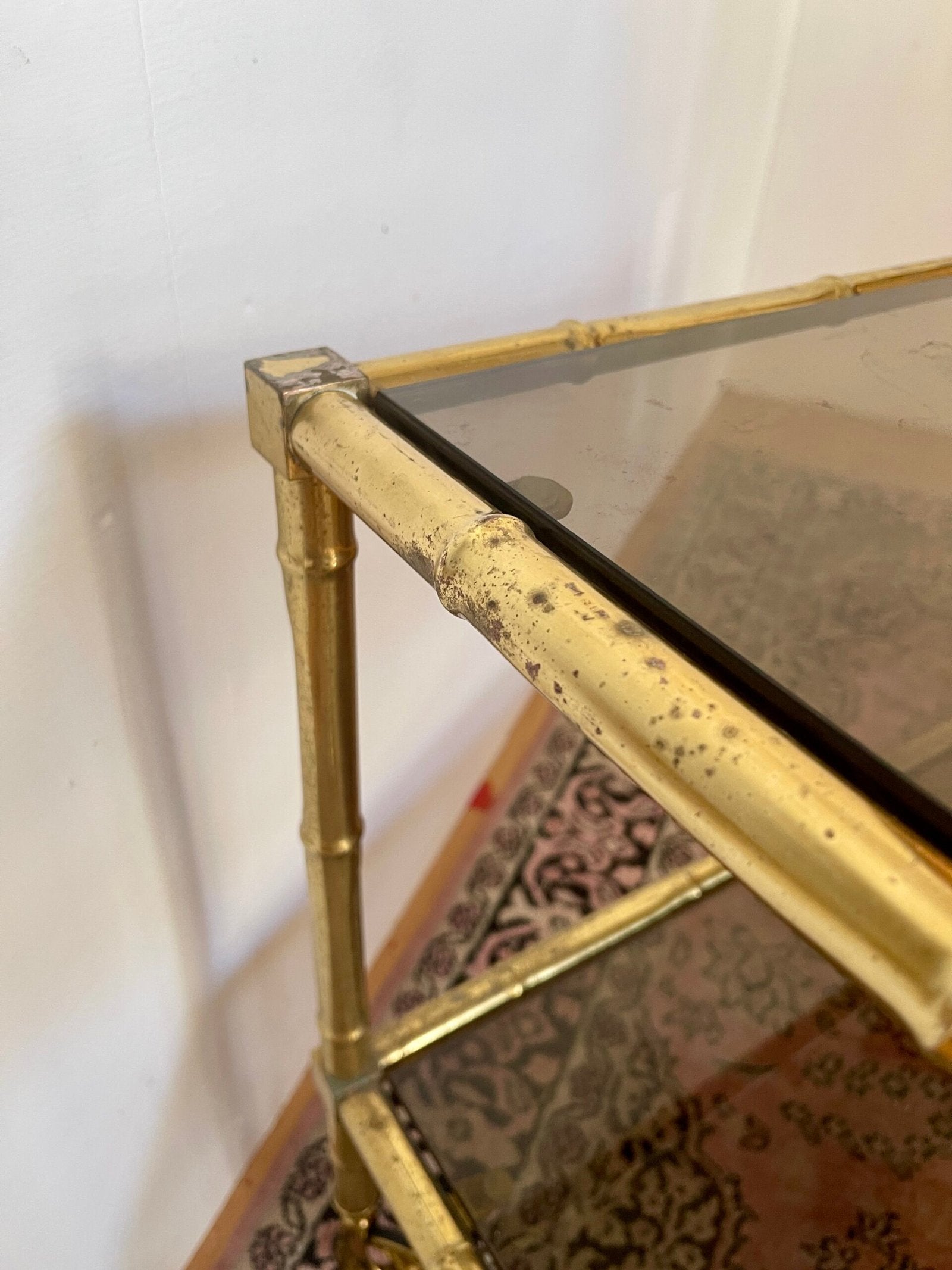 Carrello lungo in ottone stile bambù anni '70