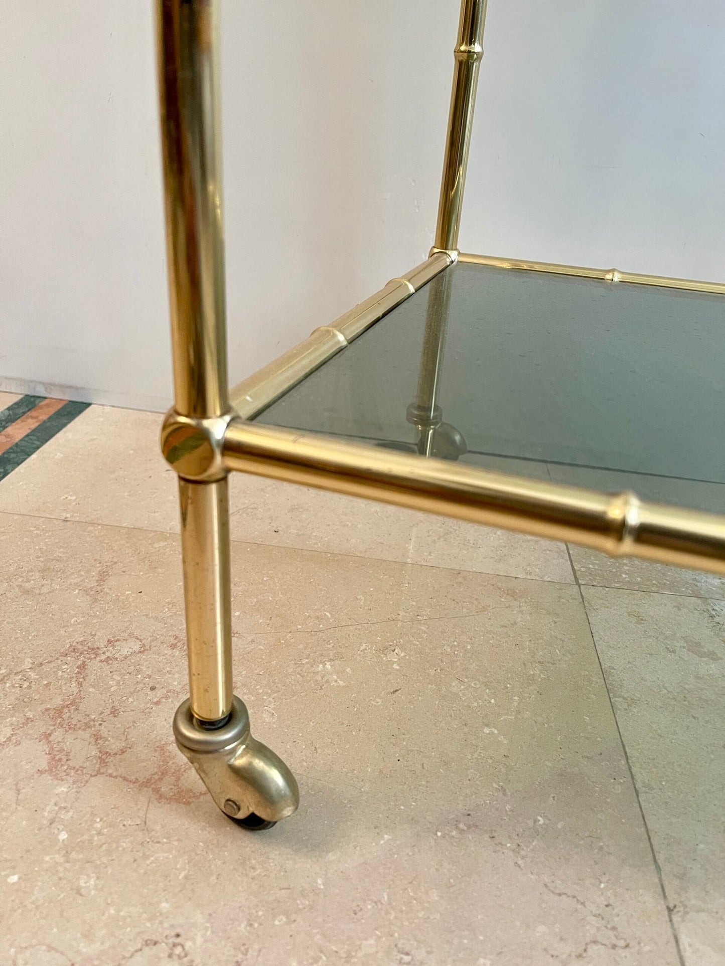 Carrello da Servizio vintage in Ottone e Vetro