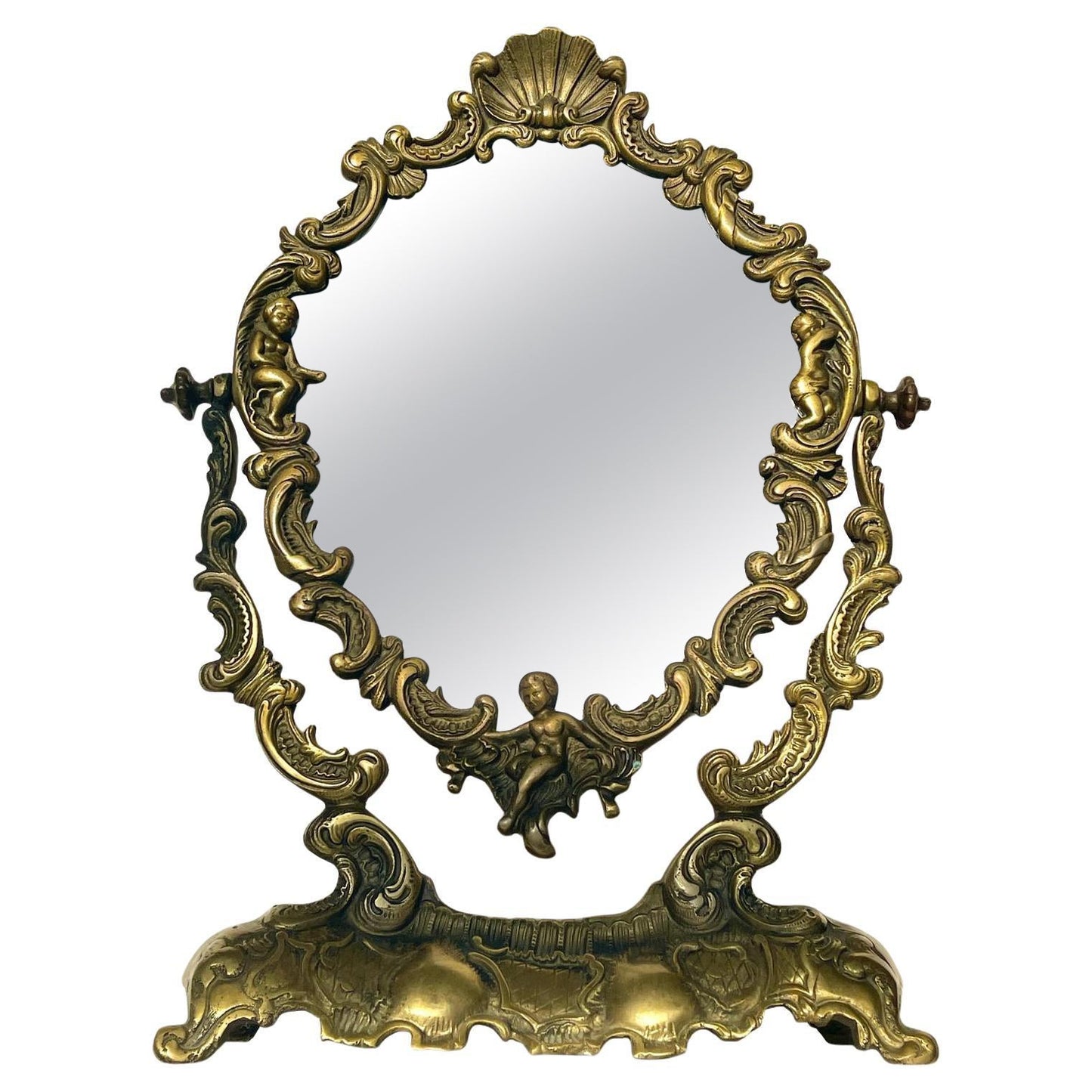 Antico specchio francese in bronzo con angelo anni '30