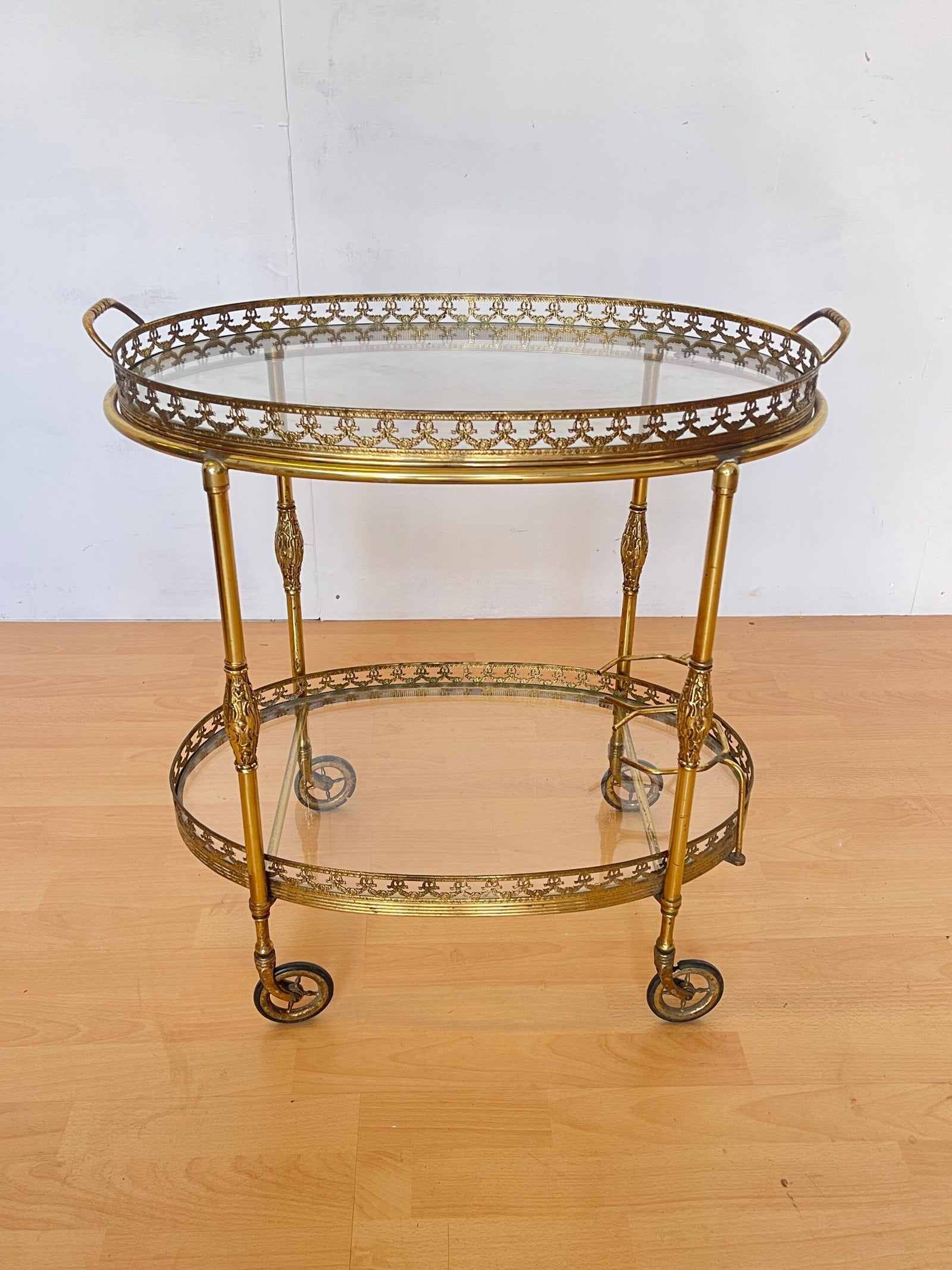 Carrello da Servizio vintage in Ottone e Vetro - Stile Barocco Francese