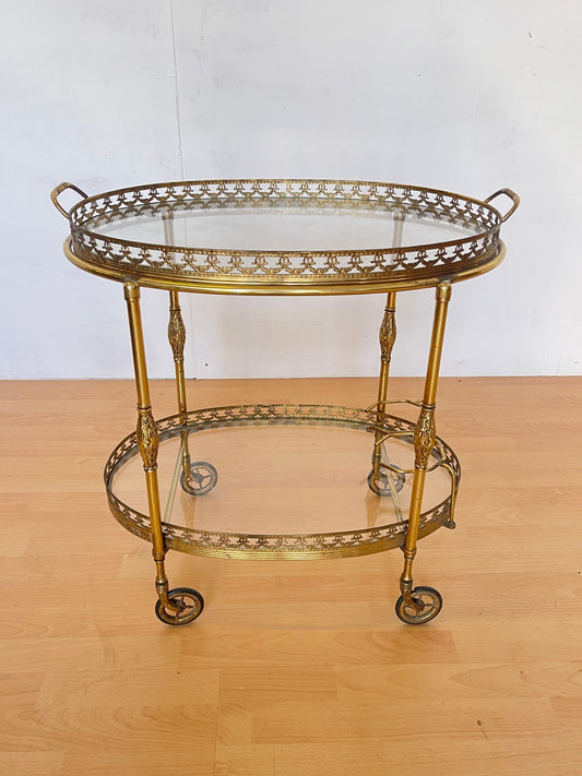 Carrello da Servizio vintage in Ottone e Vetro - Stile Barocco Francese