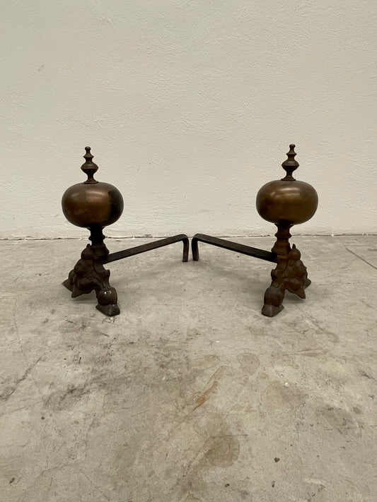 Coppia di alari in ottone e ferro battuto - XIX secolo