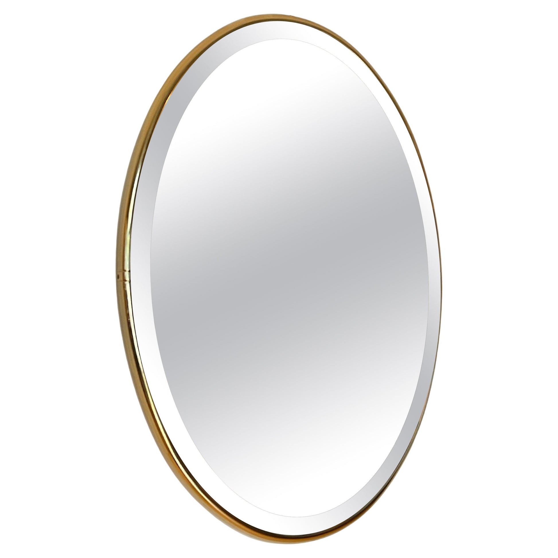 Specchio da parete ovale in ottone senza bordi stile italiano vintage anni '90