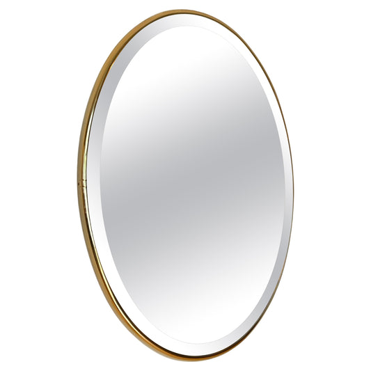 Specchio da parete ovale in ottone senza bordi stile italiano vintage anni '90
