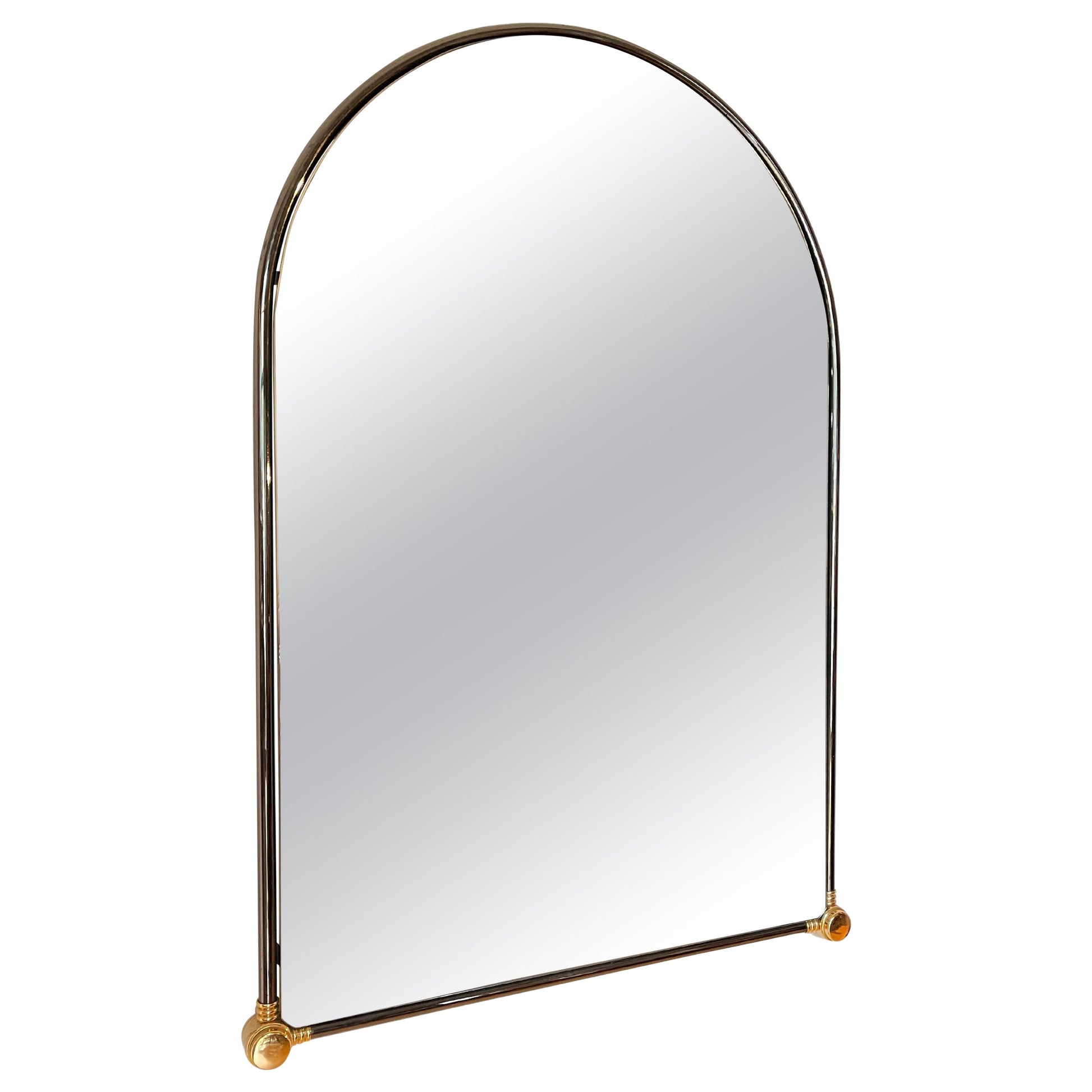 Specchio da parete rotondo bistrot italiano vintage anni '70 in metallo e ottone