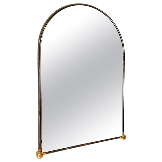 Specchio da parete rotondo bistrot italiano vintage anni '70 in metallo e ottone