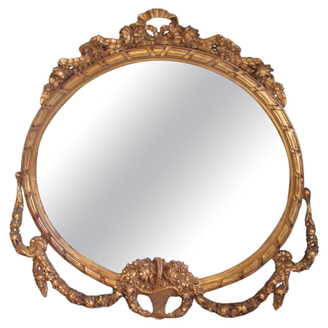 Specchio grande in legno intagliato dorato stile barocco, XIX secolo