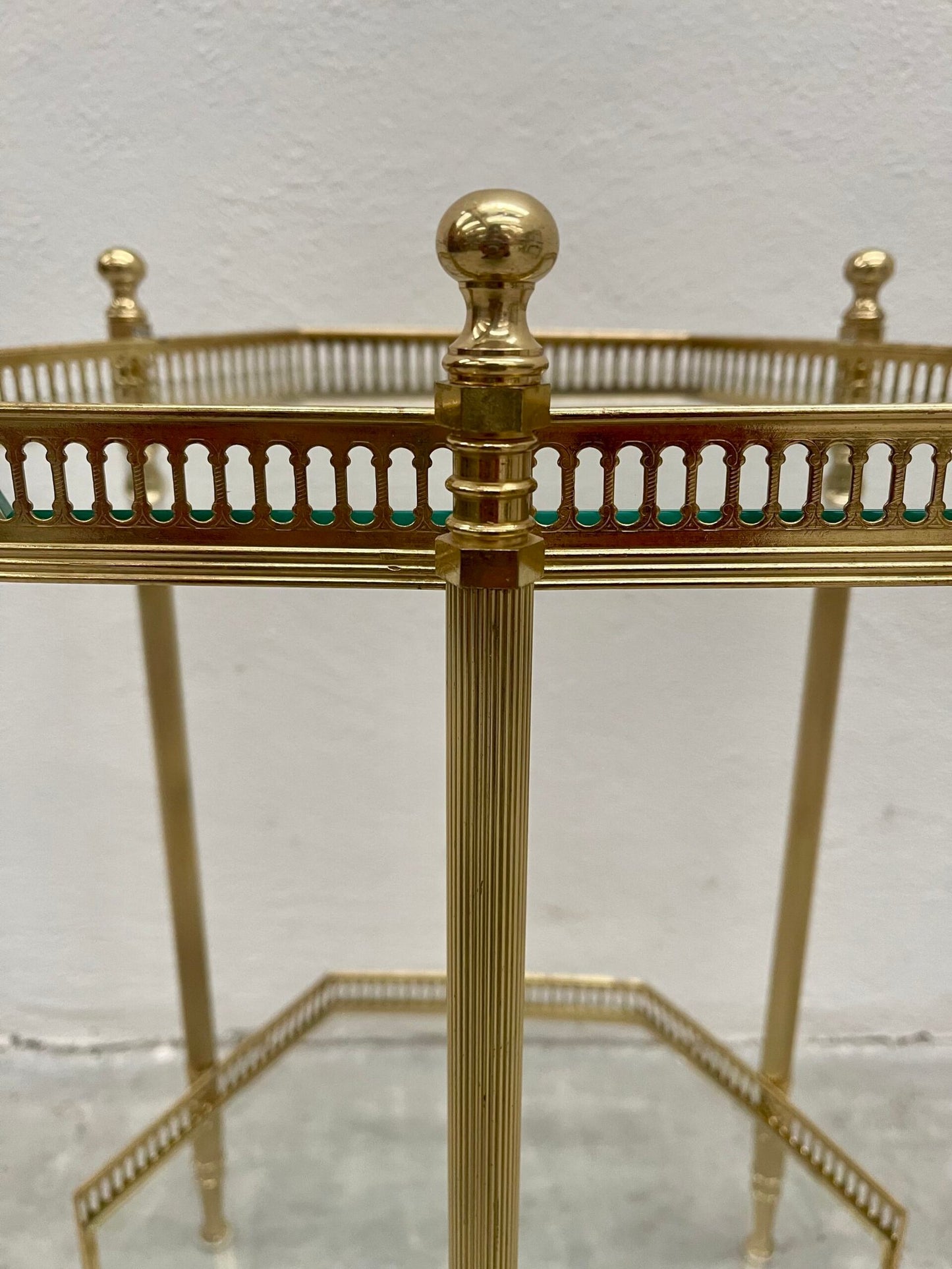 Tavolino Ottagonale Vintage in Ottone e Vetro