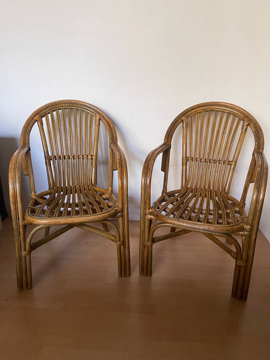 Coppia di sedie vintage in bambù e rattan