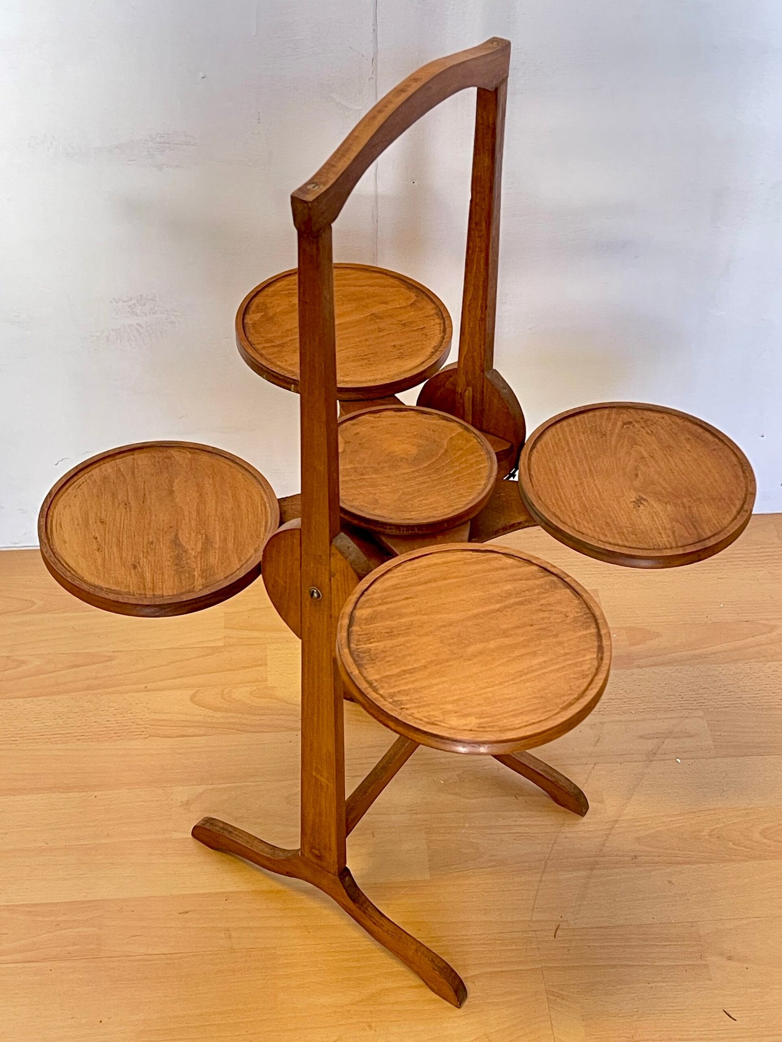 "Fiore di Legno – Portavaso o Tavolino a Petali Girevoli Vintage" 1970