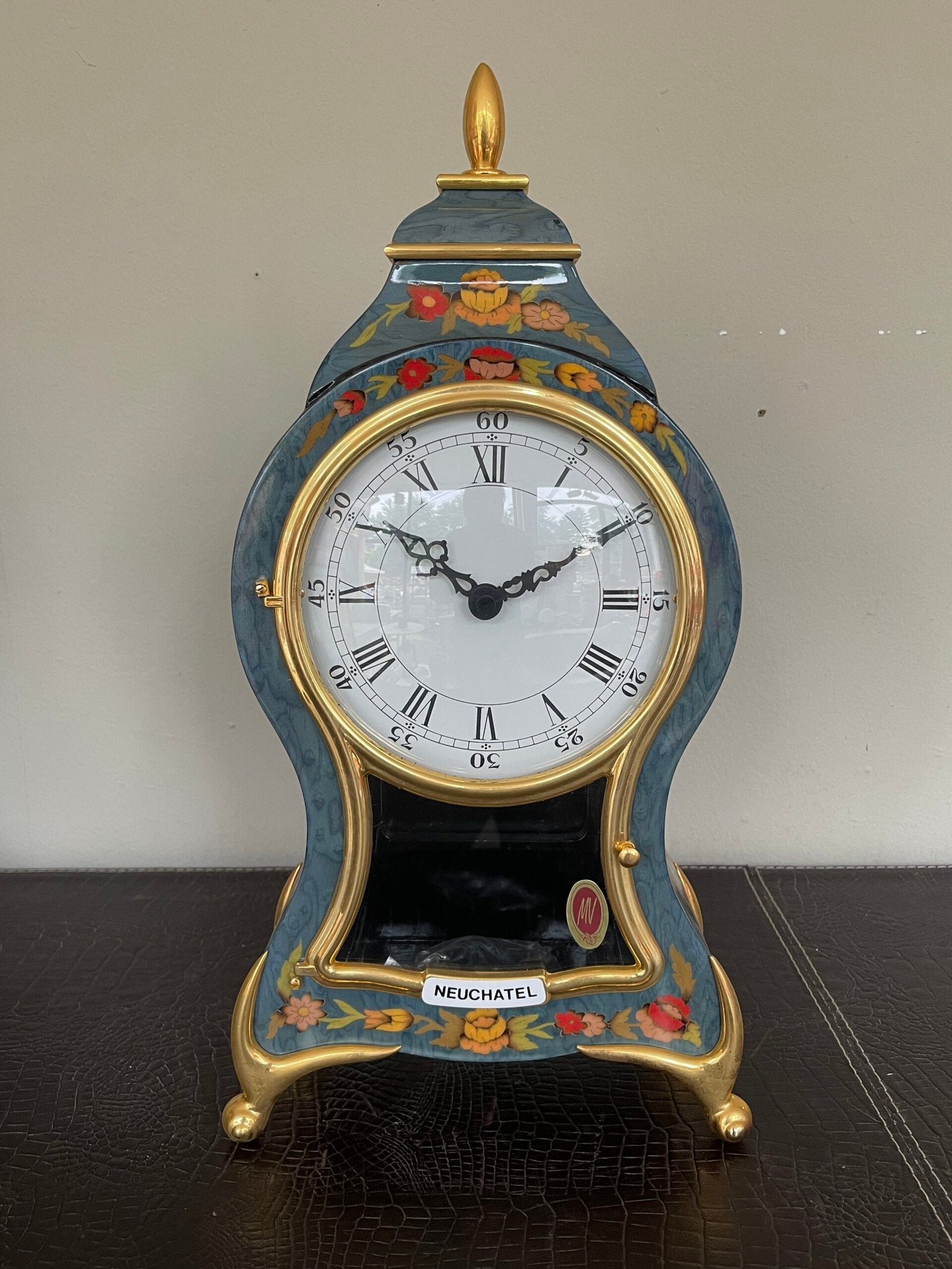 orologio da tavolo «Neuchatel» Con Pendolo e Decori Floreali