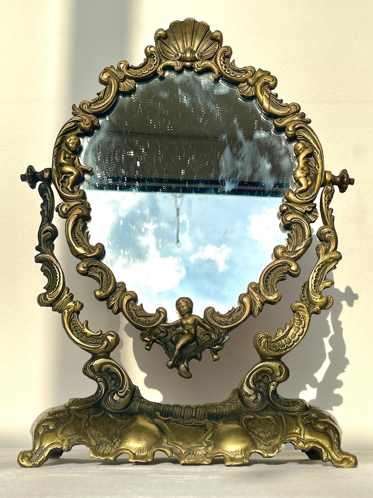 Specchio da Tavolo Rococò in Bronzo