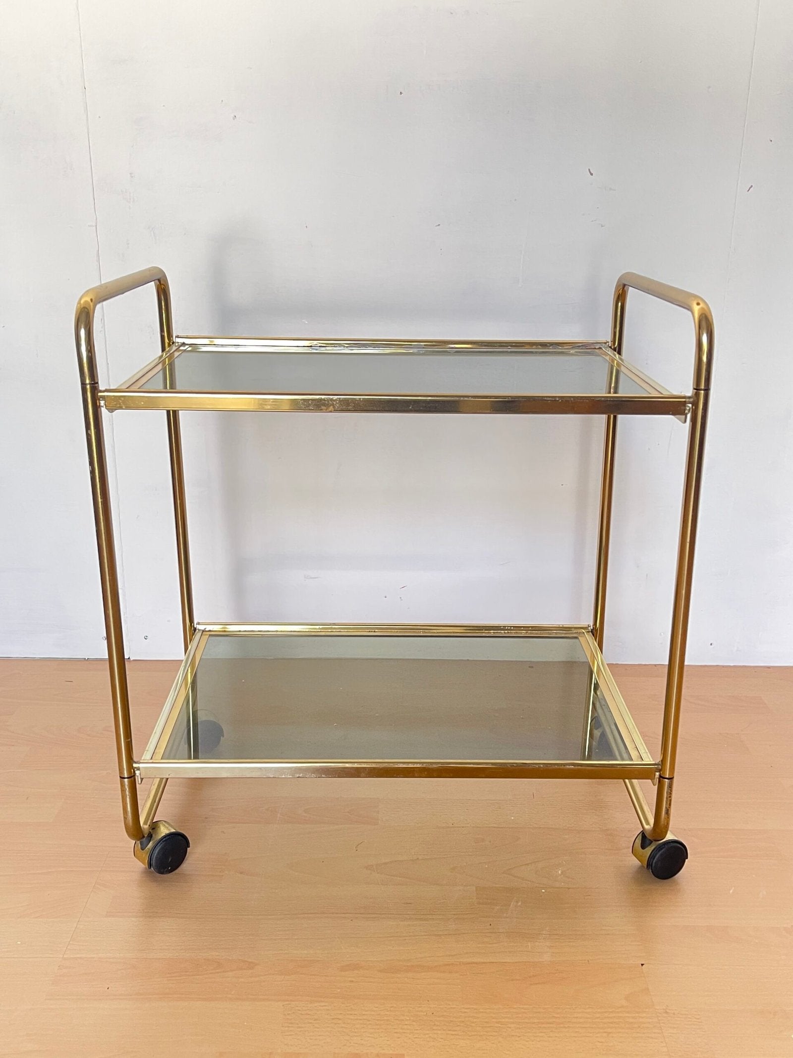 Carrello Bar vintage in Ottone e Vetro Fumé - Anni '70