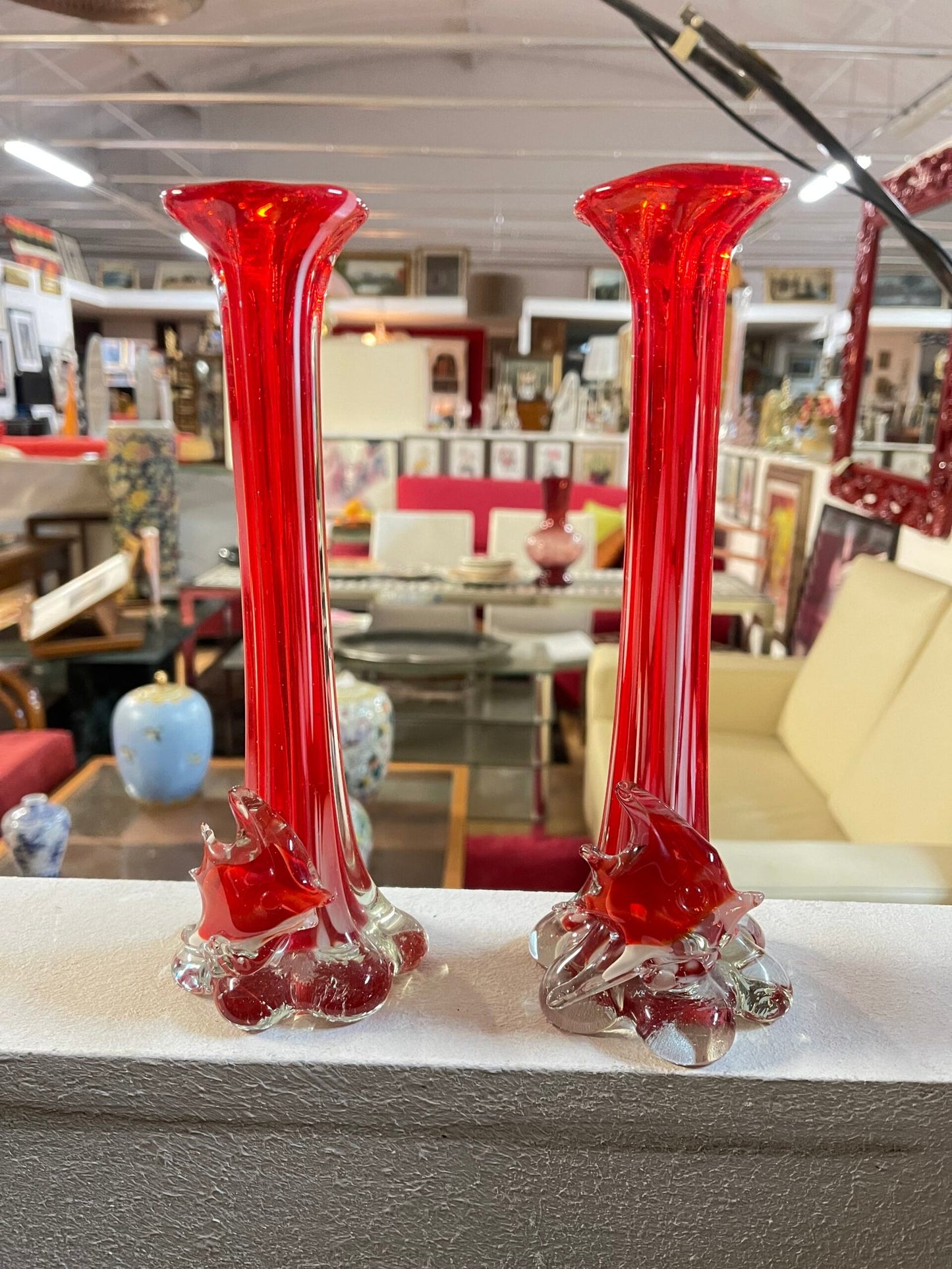 Coppia di Vasi in Vetro di Murano Rossi