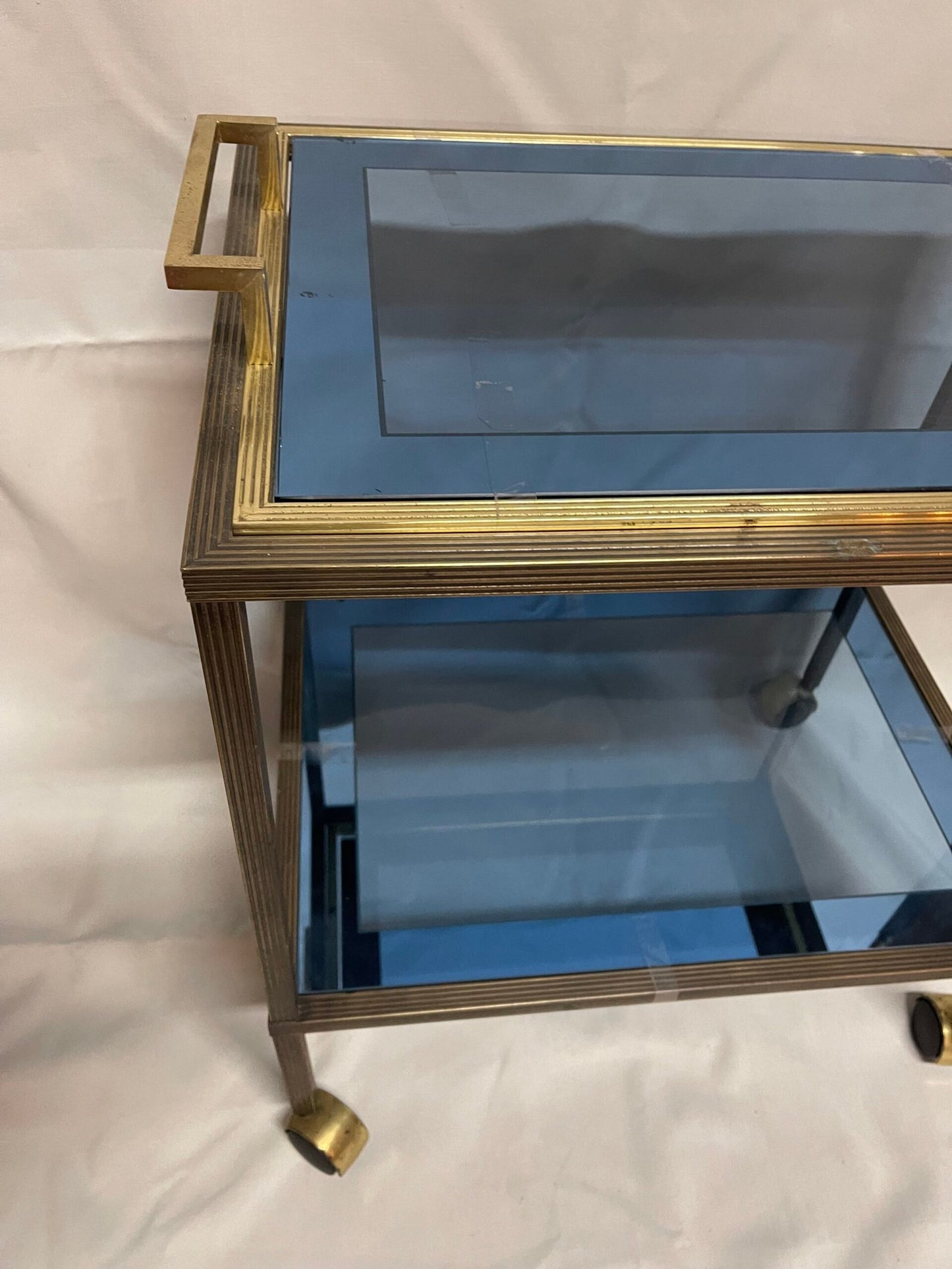 Carrello bar metallo vintage in vetro blu anni '90