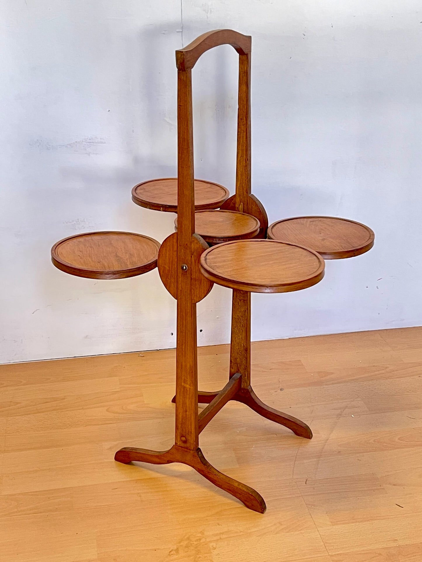 "Fiore di Legno – Portavaso o Tavolino a Petali Girevoli Vintage" 1970