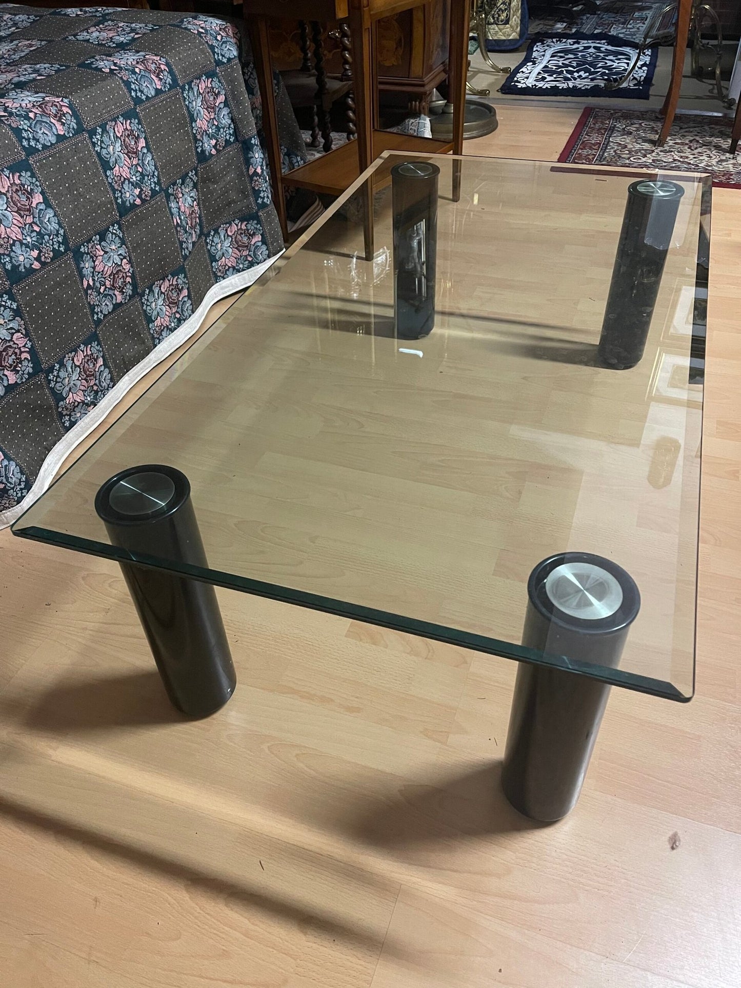 Tavolino da Salotto Moderno in Vetro Temperato e Metallo