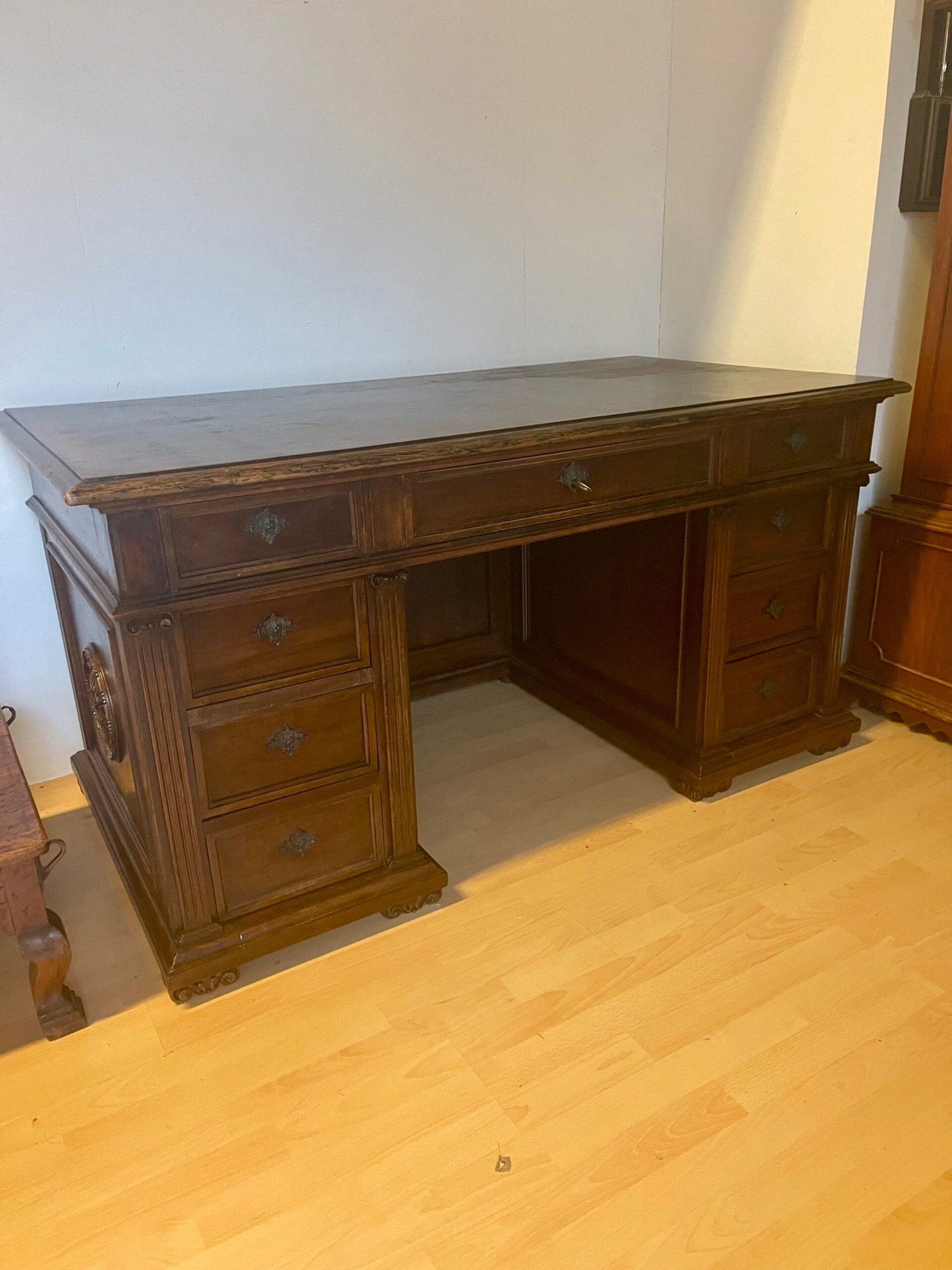 Scrivania da Direttore/Bureau Plat in Legno Massello con Cassettiere
