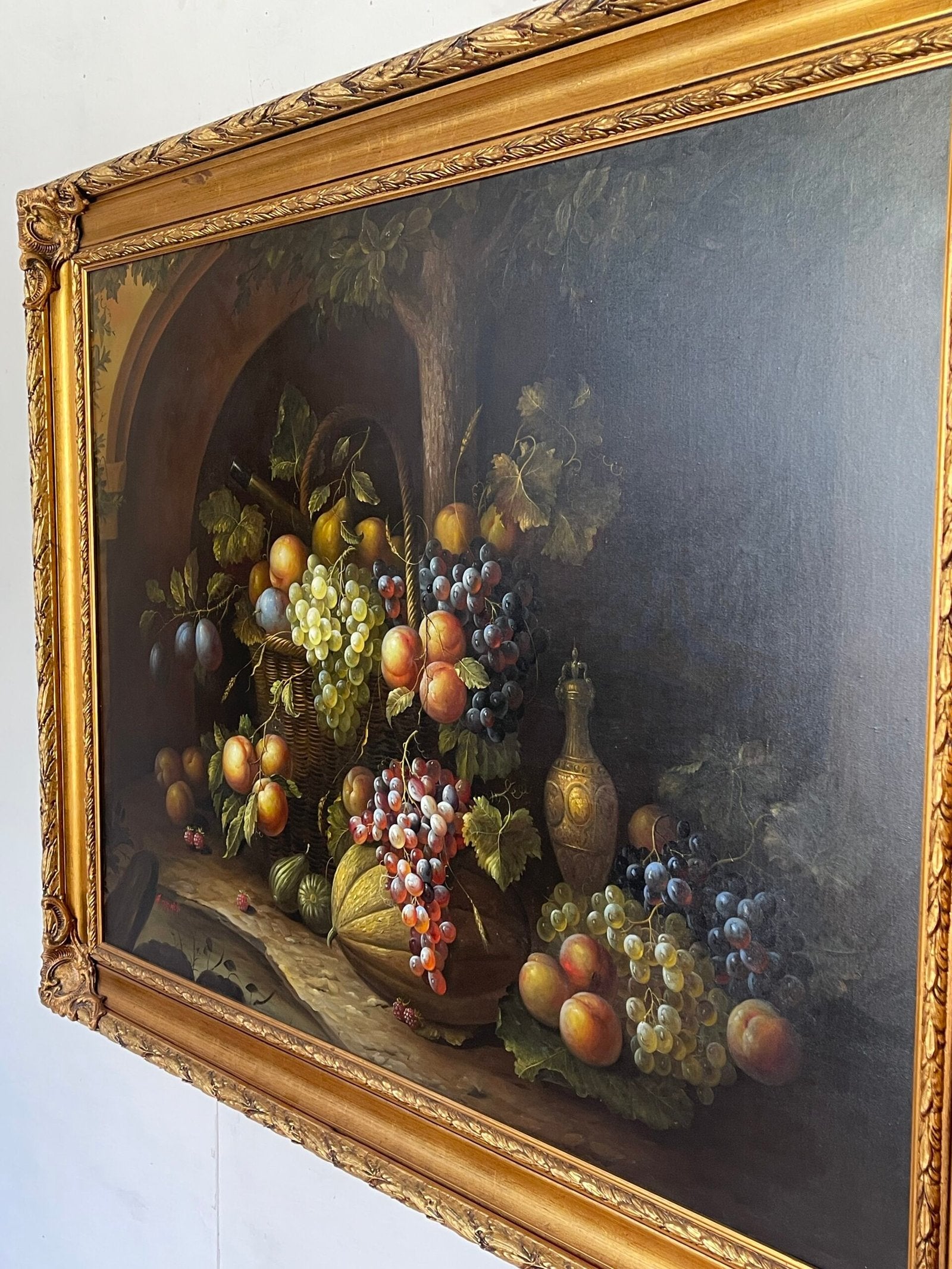"Natura Morta con Frutta e Bottiglia" – Dipinto firmato A. Marinelli