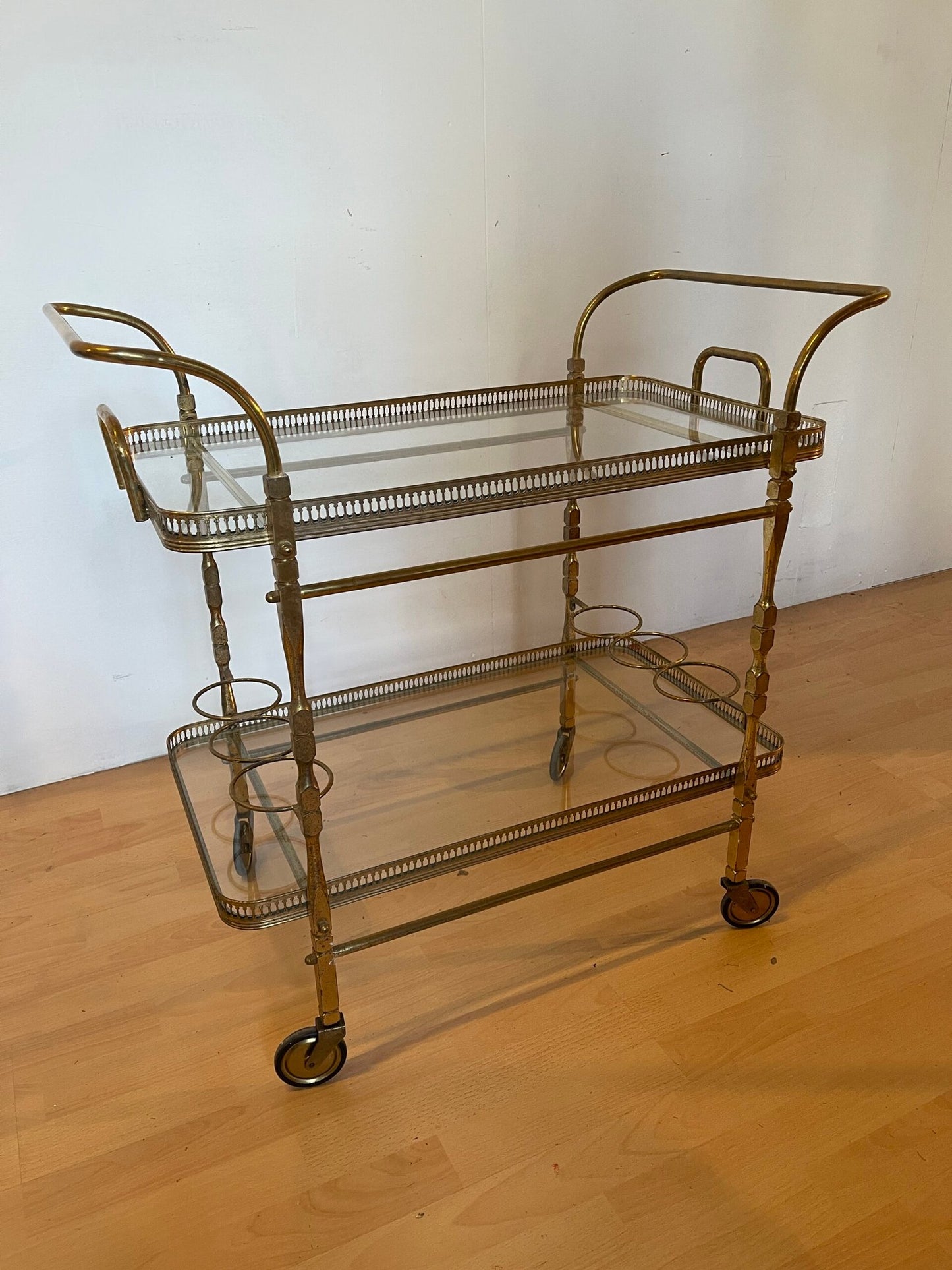 Carrello Bar vintage in Ottone con Ruote - Stile Francese Anni 50/'60