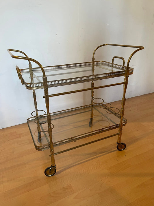 Carrello Bar vintage in Ottone con Ruote - Stile Francese Anni 50/'60