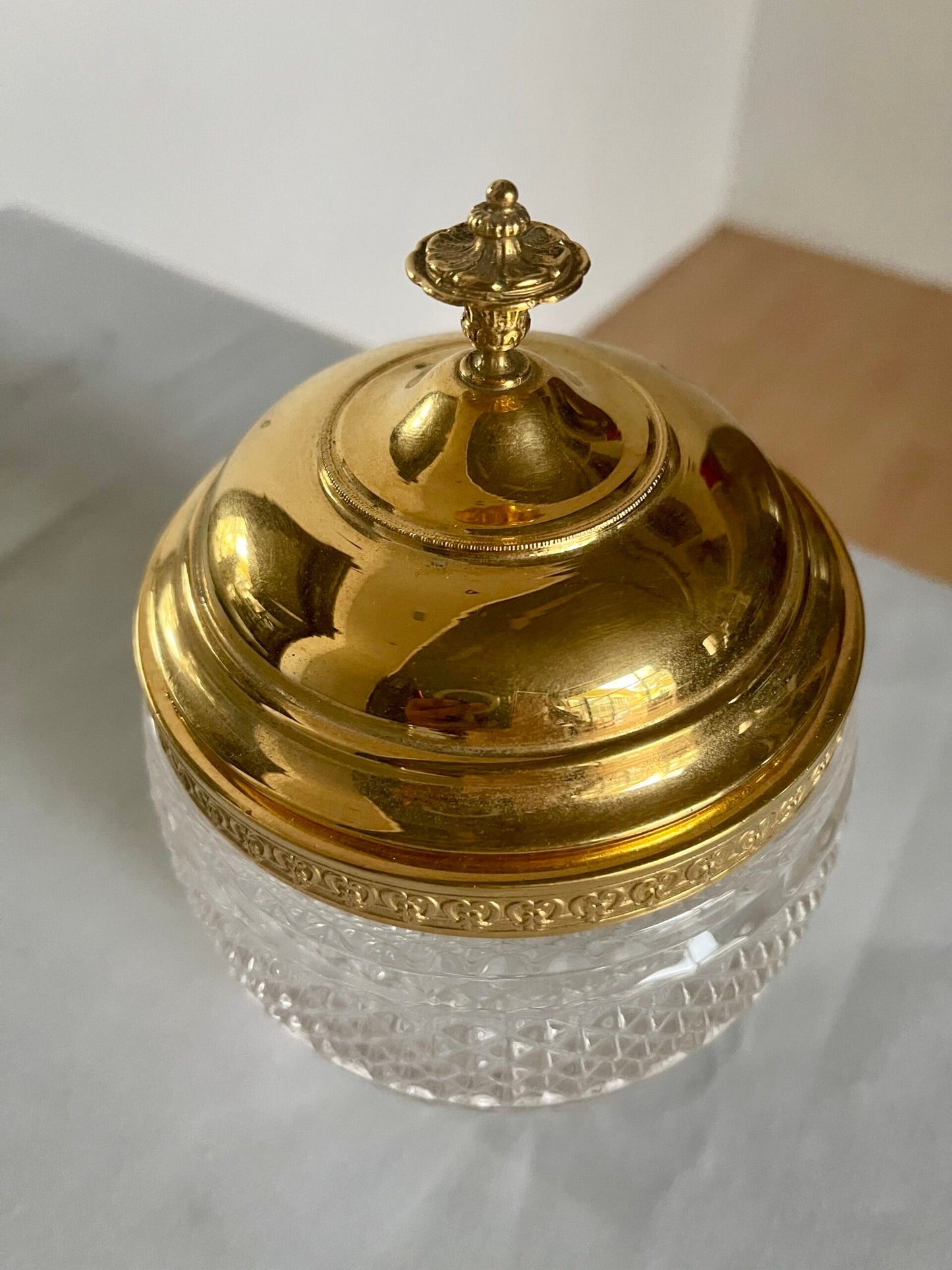 Vaso/Zuccheriera in Cristallo Tagliato e Bronzo Dorato