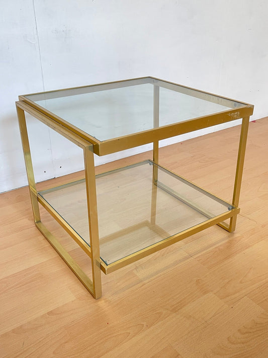 Tavolino vintage in ottone e vetro – Stile Modernista Anni '70