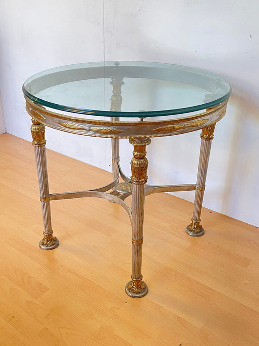 Tavoli da Salotto con Piano in Vetro e Base in bronzo dorato e argentato, Italia, anni ’80