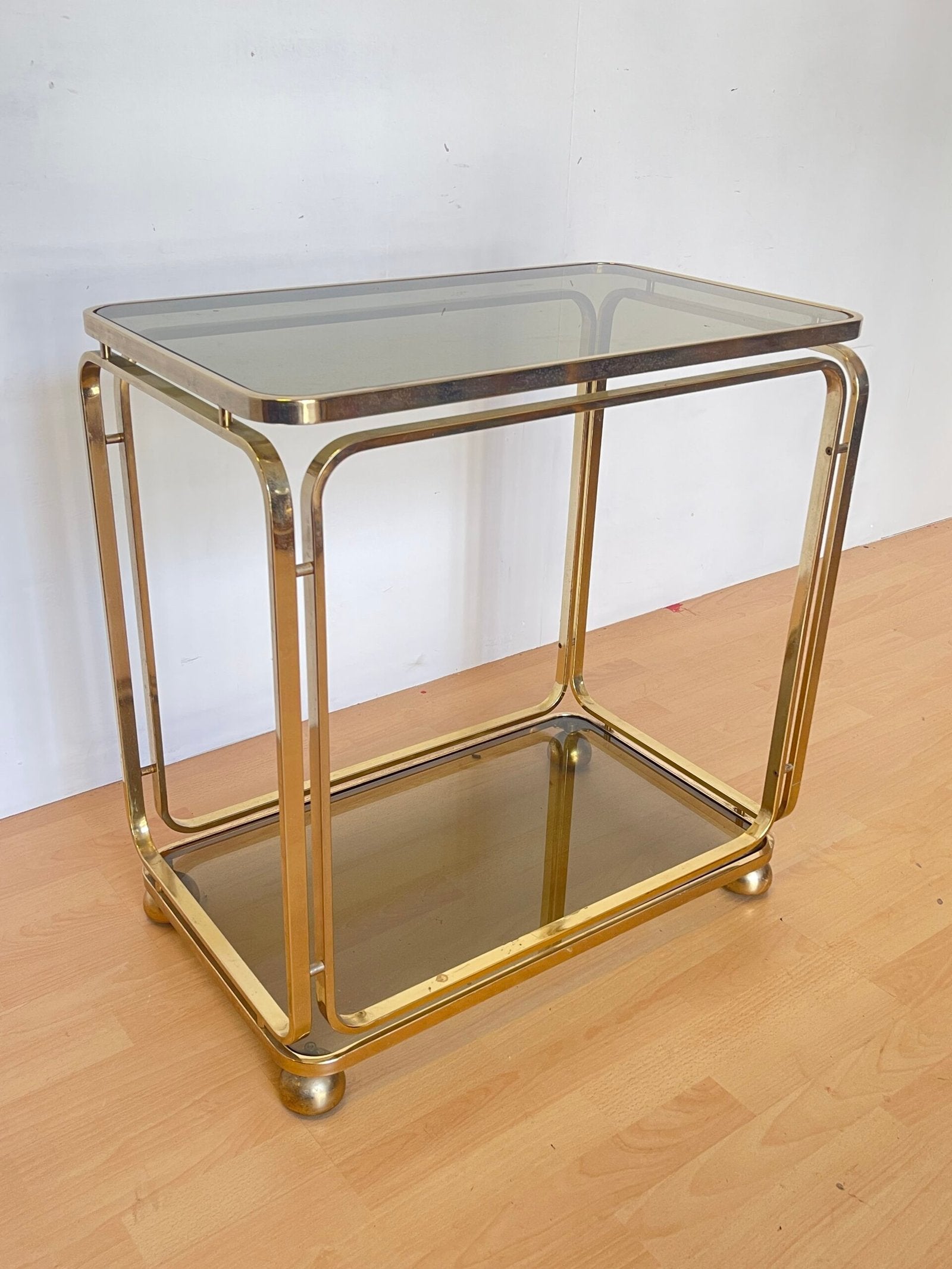 Carrello vintage "Allegra" in Ottone e Vetro Fumé - Design Modernista Italiano