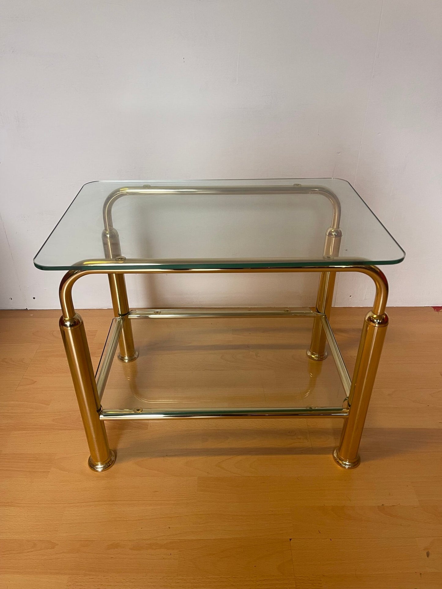 Tavolino Vintage Rettangolare in Ottone e Vetro