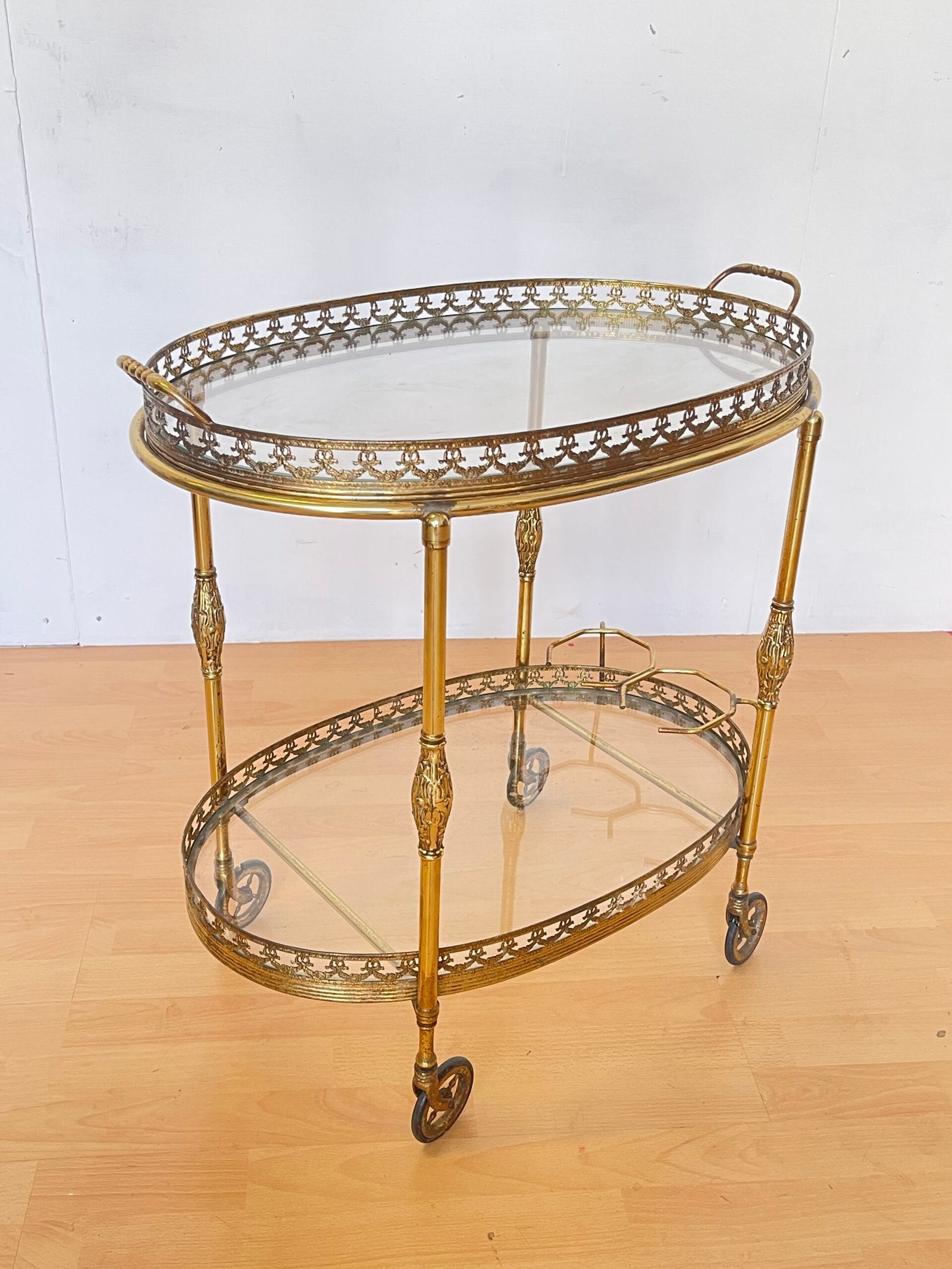 Carrello da Servizio vintage in Ottone e Vetro - Stile Barocco Francese