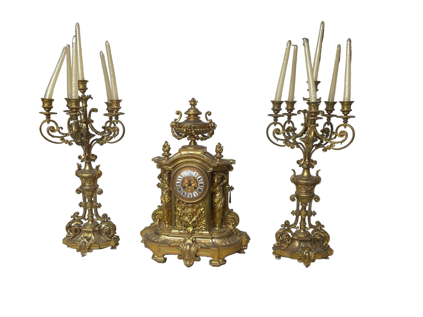 Sontuoso Trittico da Camino in Bronzo Dorato