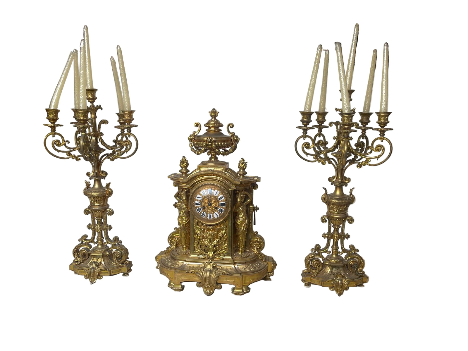 Sontuoso Trittico da Camino in Bronzo Dorato