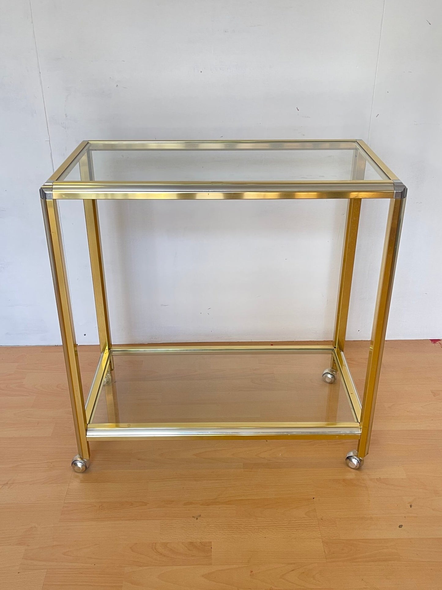 Carrello Bar Moderno in Ottone e Vetro - Stile Hollywood Regency Anni'70