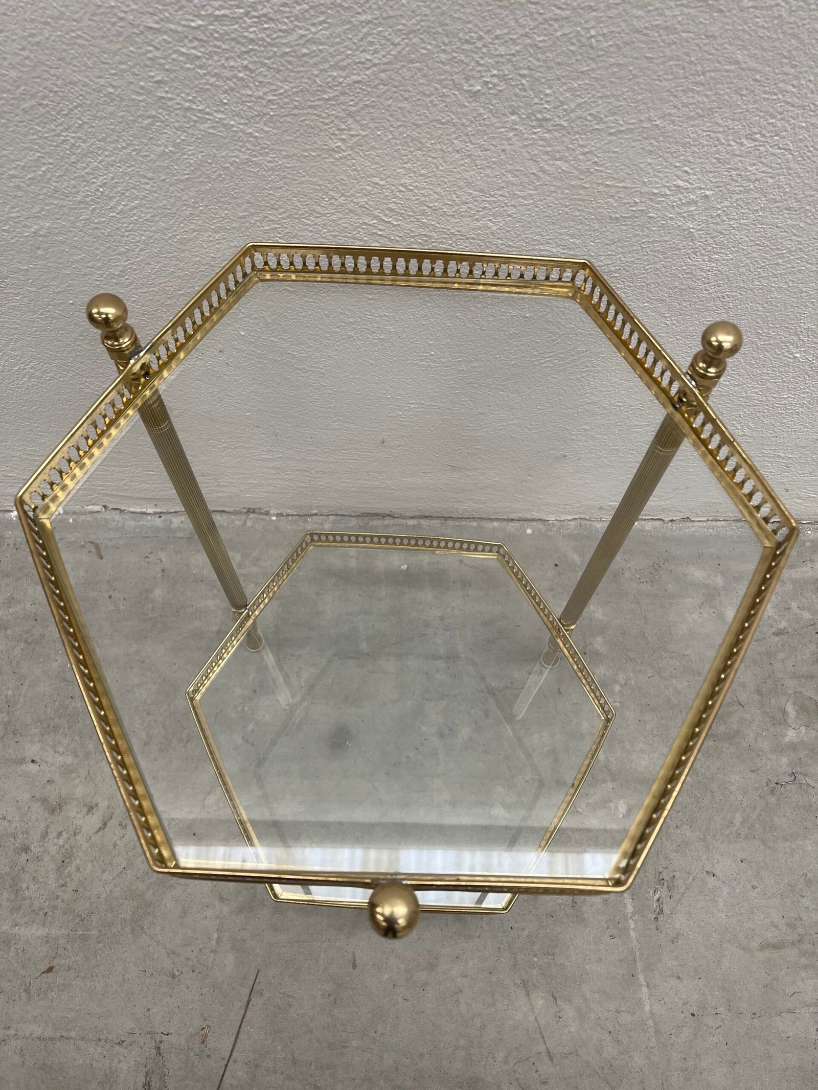 Tavolino Ottagonale Vintage in Ottone e Vetro