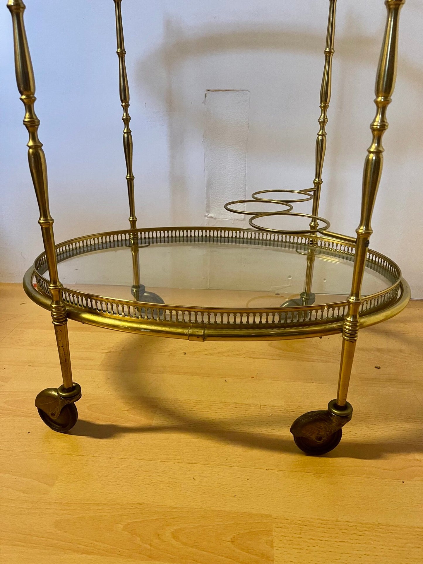 Carrello bar vintage in ottone e vetro