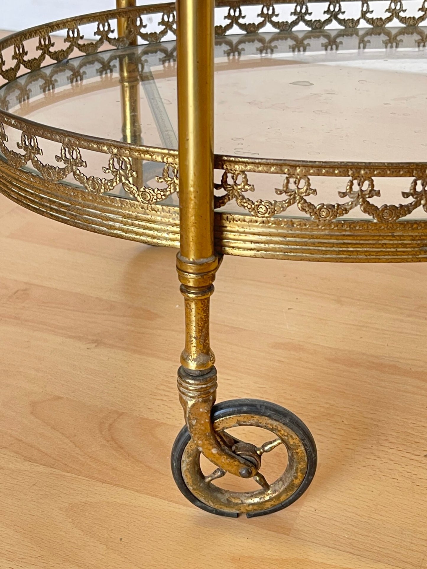 Carrello da Servizio vintage in Ottone e Vetro - Stile Barocco Francese