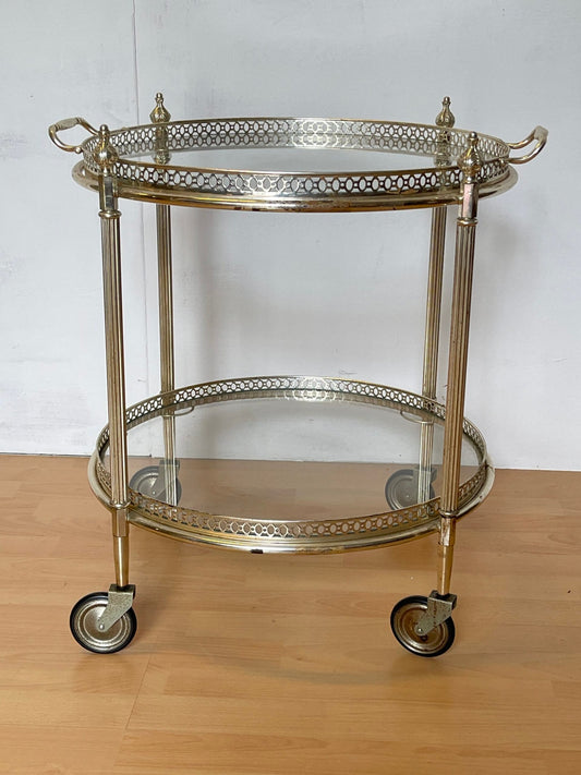 Carrello bar italiano in metallo argentato e vetro degli anni 90