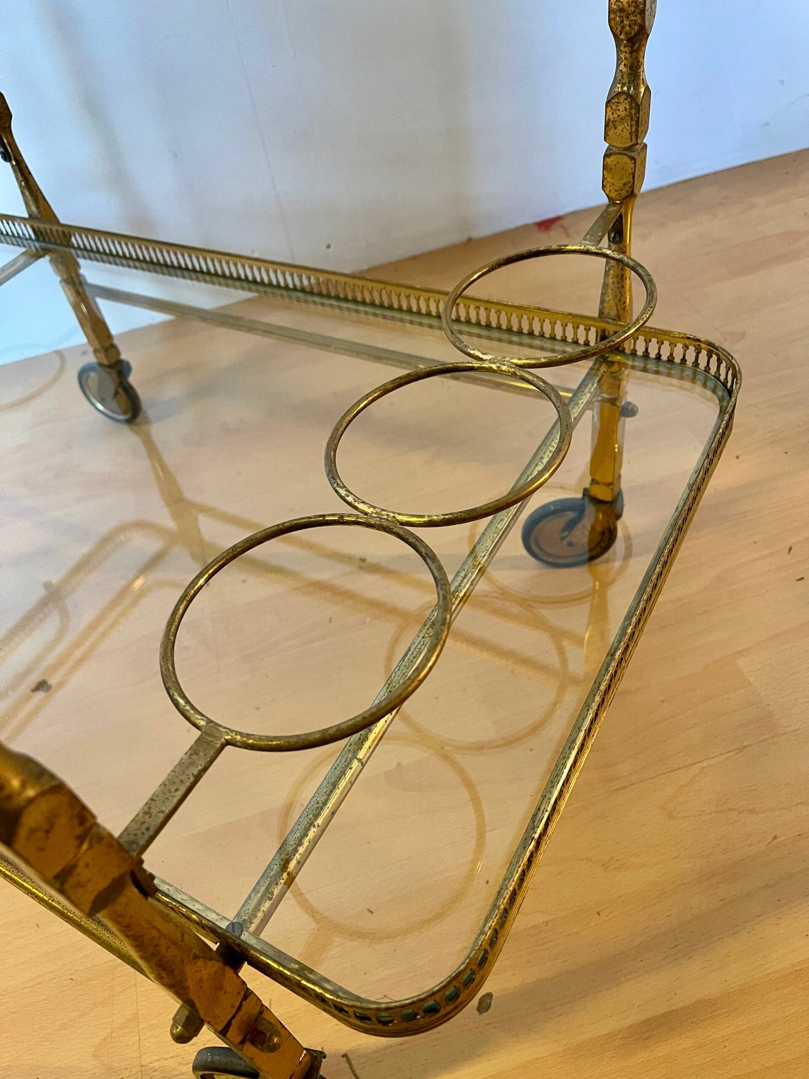 Carrello Bar vintage in Ottone con Ruote - Stile Francese Anni 50/'60