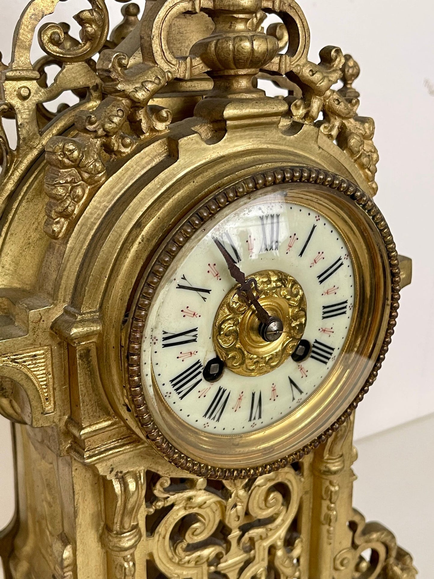 Orologio da Camino Antico a Bronzo Dorato - Stile Barocco Francese