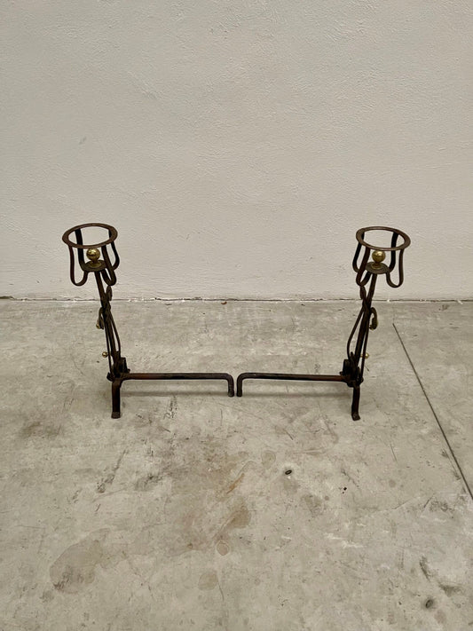 Alari per camino francese in ferro battuto XIX secolo