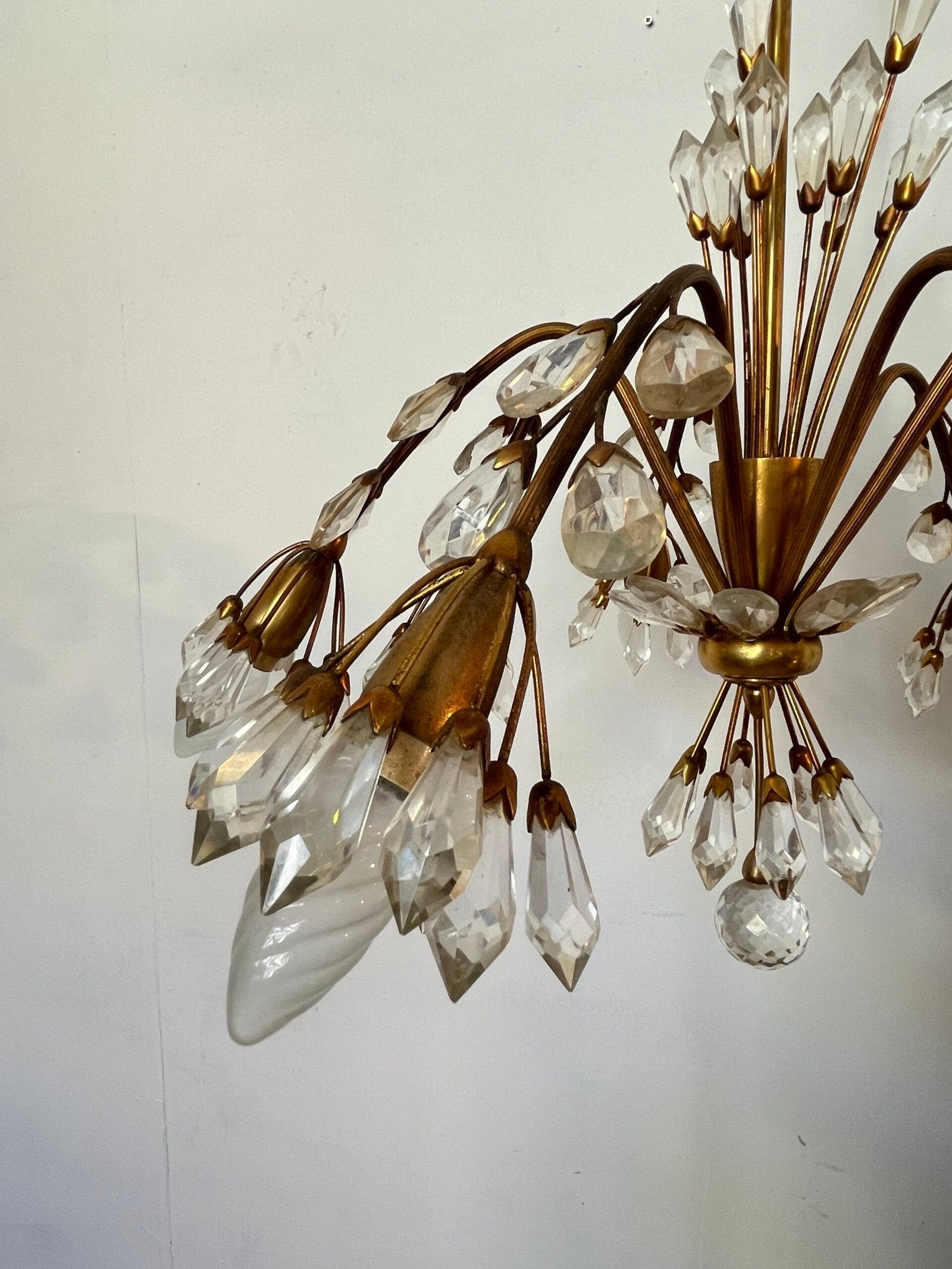 Lampario vintage in Ottone con Pendenti in Crystal «Fontana» Anni '60/'70