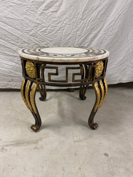 Tavolino Tondo in Ferro Battuto e Marmo