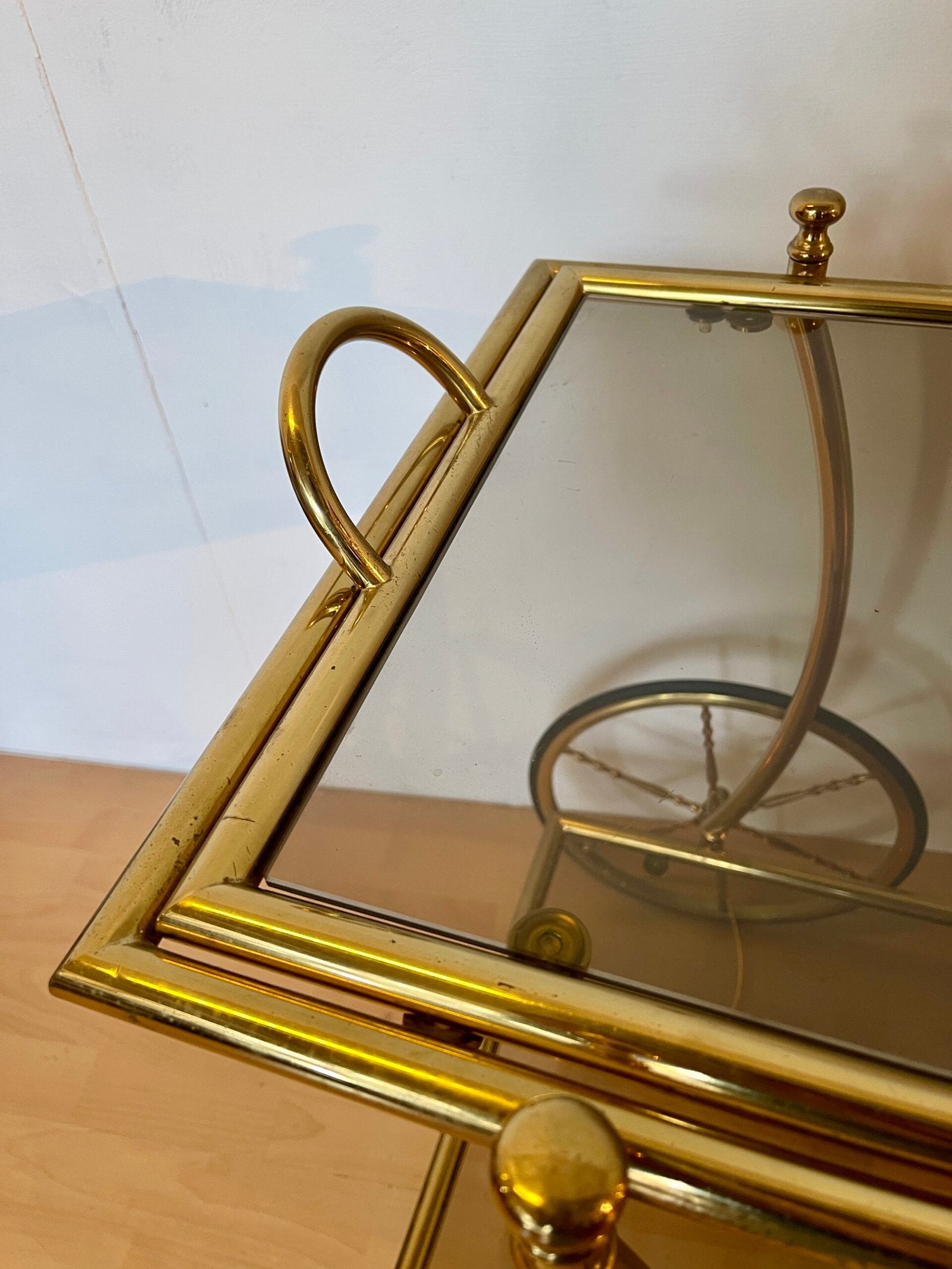 Carrello da Servizio vintage in Ottone e Vetro - Bar Trolley Anni'60/'70