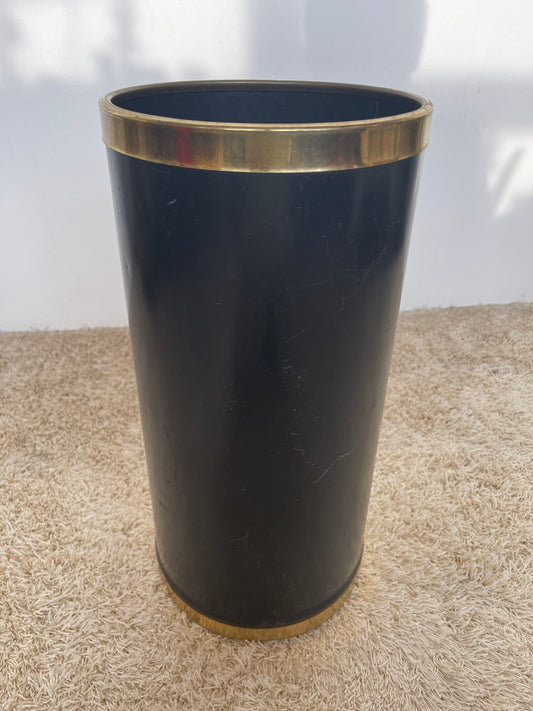 Portaombrelli Vintage in Metallo Nero e Ottone – Design Essenziale Anni '70