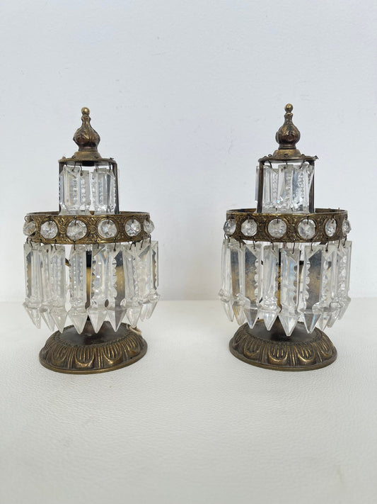 Coppia di lampade vintage in stile Impero con Cristalli, Italia, anni 70